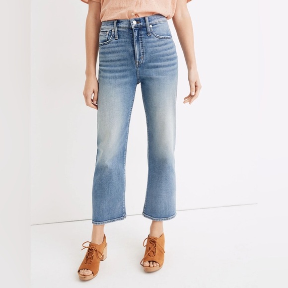 Madewell Slim Wide Leg Crop Jeans 32 14 light wash high rise stretch straight - Picture 6 of 16